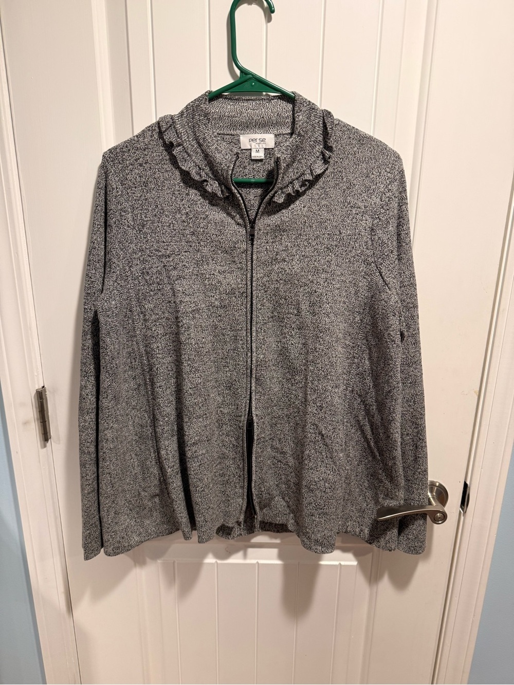 Per Se by Carlisle Gray Full-Zip Ruffle Collar Jacket, Women's Sz. M